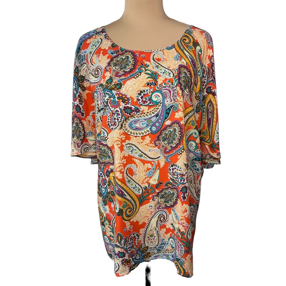NWT Coco+Carmen Paisley Print Drop Flutter Sleeve Tunic Shirt, Size L/XL